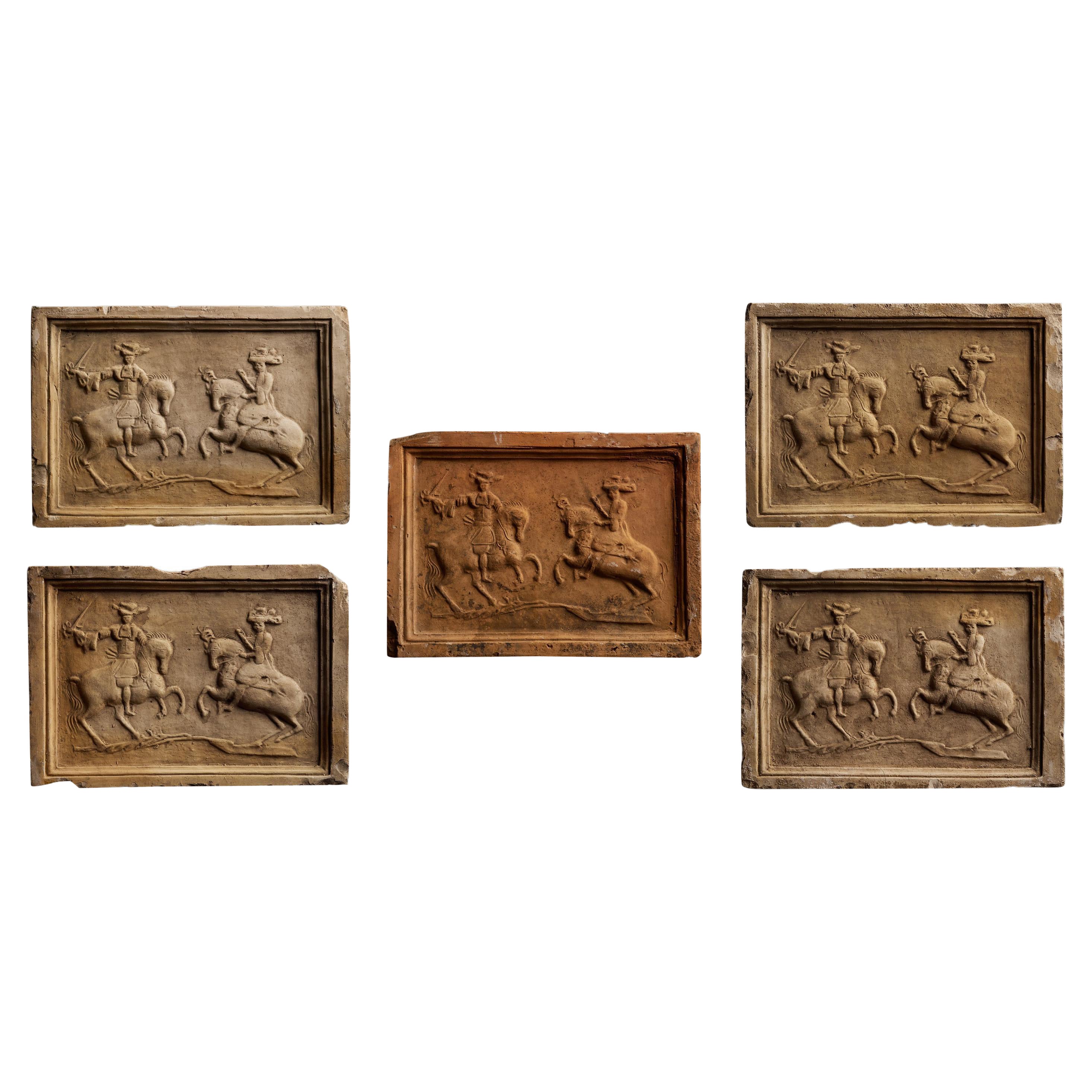Set of 5 Antique Earthenware Tiles