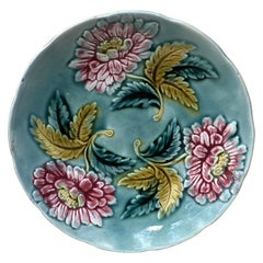 French Majolica Red Flowers Plate, circa 1890