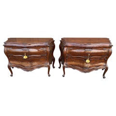 Used Fine Pair of 18th Century Venetian Rococo Bombe Bedside Chests of Drawers