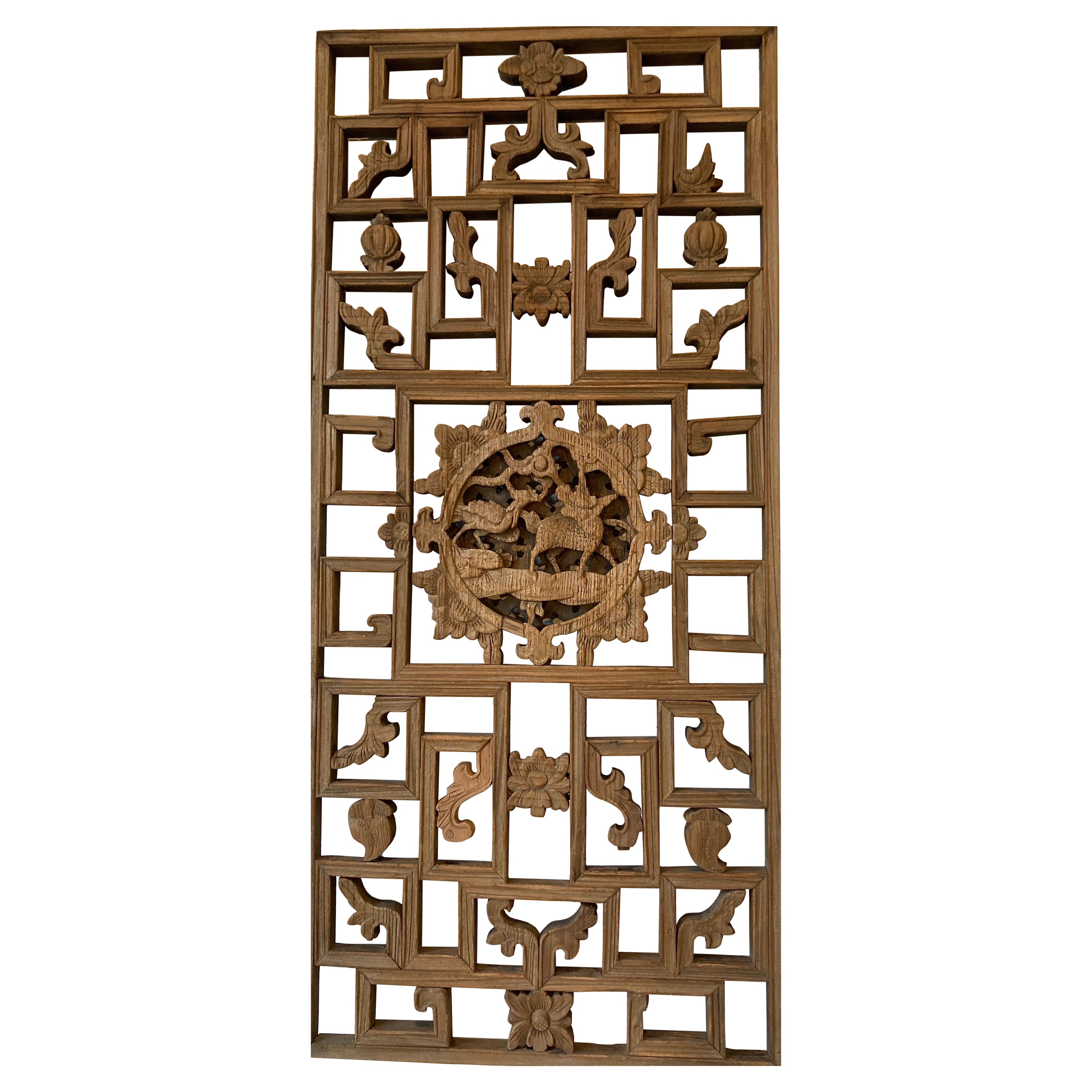 Antique Chinese Carved Wood Window Panel For Sale