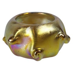 Antique Louis Comfort Tiffany Gold Favrile Art Glass "Pig Tail" Salt, LCT, circa 1910