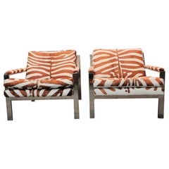 Pair of Cy Mann Attributed Flat Bar Lounge Chairs in Cowhide