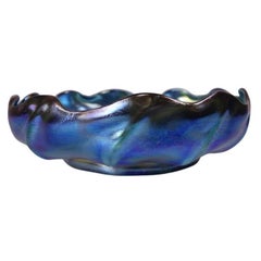 Louis Comfort Tiffany Rare Blue Favrile Art Glass "Queen" Bowl, LCT circa 1900