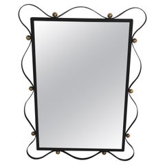 Mid Century Wrought Iron and Brass Mirror After Royere