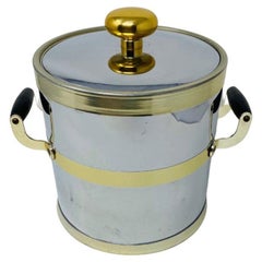 Vintage Rare Chrome and Gold Hollywood Regency Ice Bucket