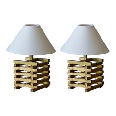 Italian Designer, Modernist Table Lamps, Brass, Italy, 1970s