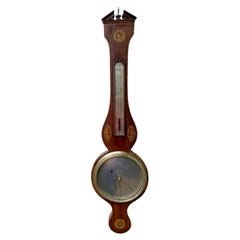 Antique George III Mahogany Inlaid Banjo Barometer 