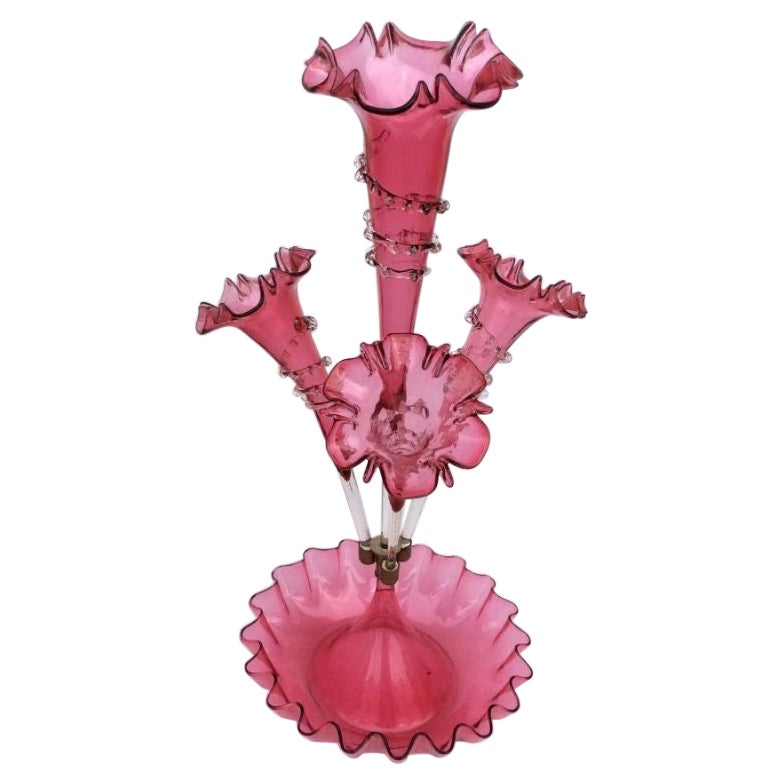 Beautiful Genuine Antique Ruby Glass Epergne For Sale