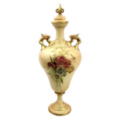 Antique Royal Worcester Blush Ivory Pedestal Vase with Lid