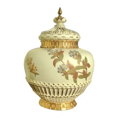 Large Ivory Antique Royal Worcester Pot Pourri with Crown Cover