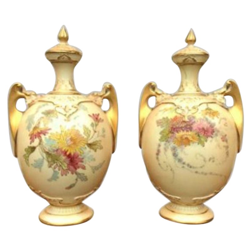 Pair of Antique Royal Worcester Blush Ivory Vases For Sale