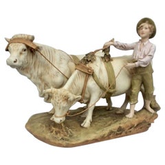 Vintage Royal Dux Porcelain Figure of a Boy Herding Cattle