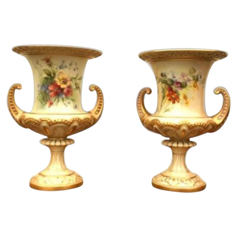 Pair of Antique Royal Worcester Blush Ivory Vases