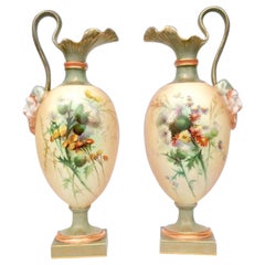 Beautiful Pair of Antique Royal Worcester Pedestal Ewers Vases