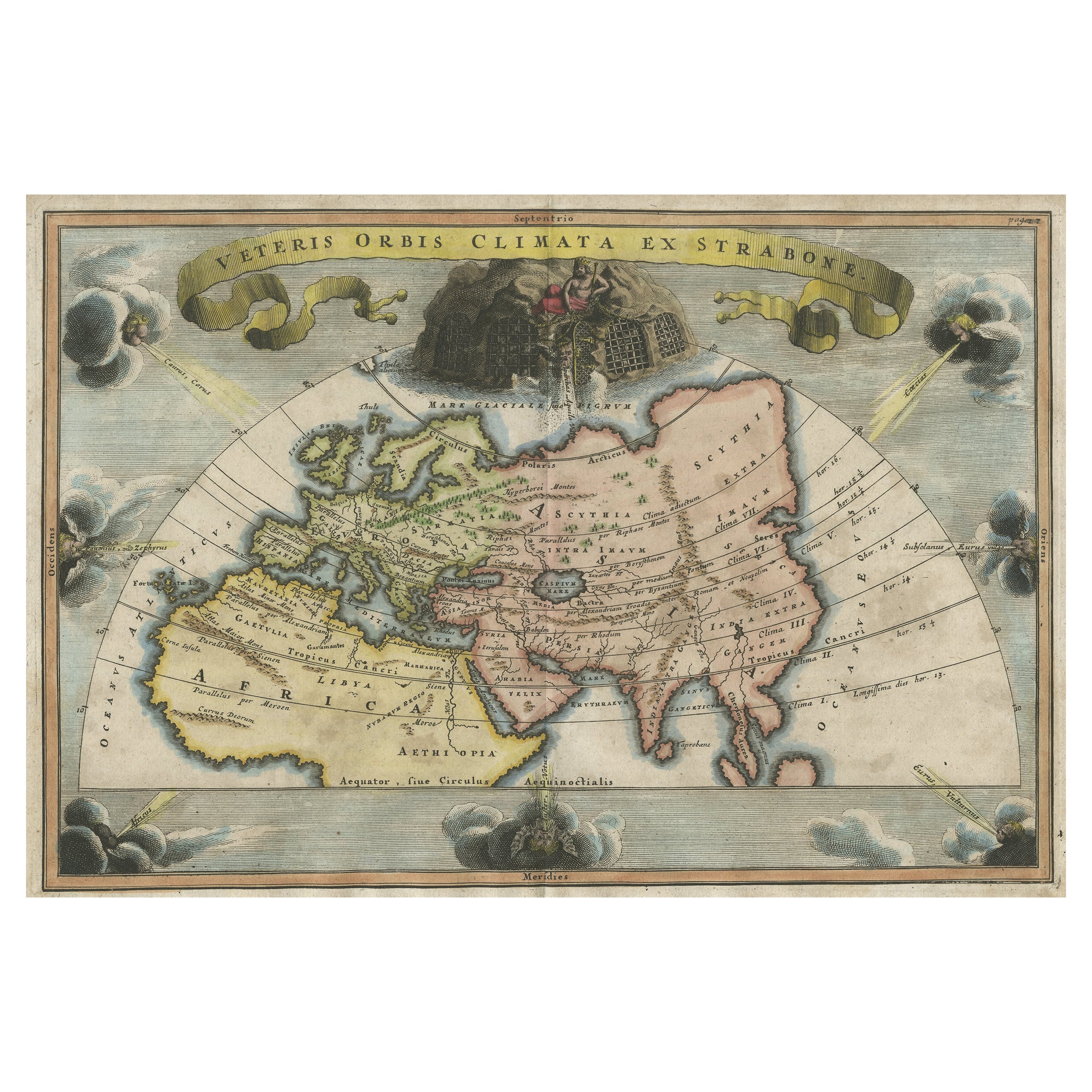 Decorative Ancient World Map with Large Parts of the World Still Unknown, c 1731 For Sale