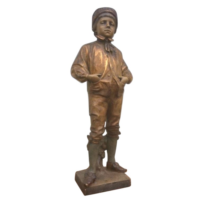 Beautiful Antique Goldscheider Figurine of Cocky Boy For Sale