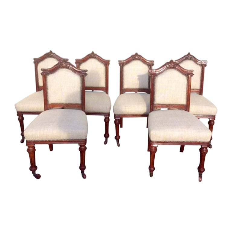 Set of Six Antique Mahogany Upholstered Dining Chairs