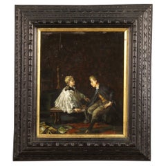 20th Century Oil on Board Italian Interior Scene Painting, 1950