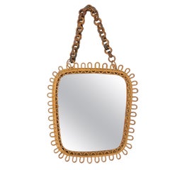 Midcentury French Riviera Wall Mirror Rattan & Bamboo, Italy 1960s