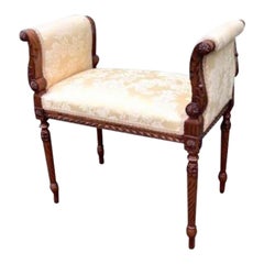 Wonderful Walnut Antique Window Seat Stool with Carved Scroll Arms