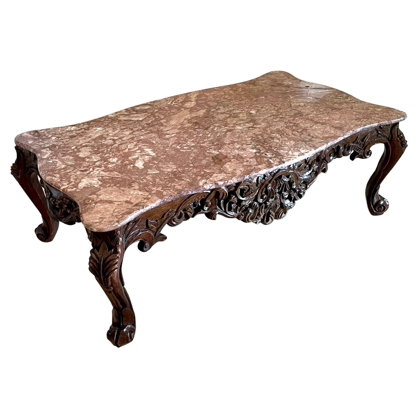 Antique Edwardian Quality French Carved Walnut Coffee Table