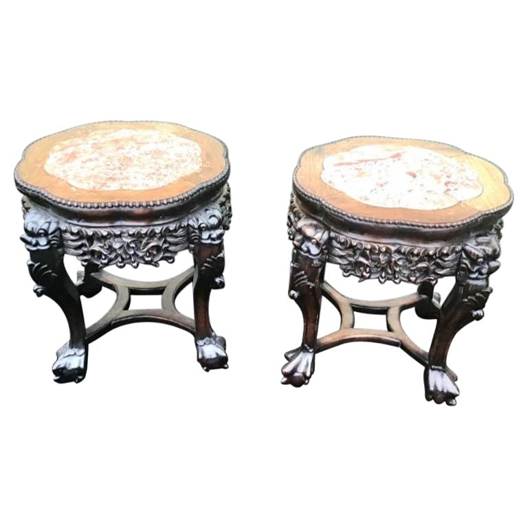 Pair of Antique Chinese Cherrywood Pot Stand Tables For Sale