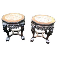Pair of Antique Chinese Cherrywood Pot Stand Tables