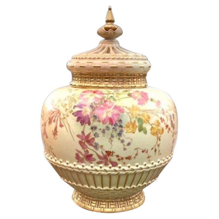 Wonderful Large Antique Royal Worcester Blush Ivory Pot Pourri Vase Rose Jar