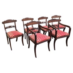 Six Antique Period Regency Dining Chairs, 4+2 Carvers