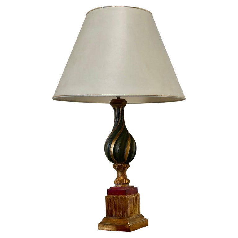 1920s Bulbous Folk Art Painted Spanish Lamp and Shade For Sale at 1stDibs