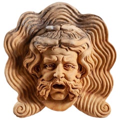 1990s Spanish Hand Carved Aged Macael White Marble Mascaron of Roman Male Medusa