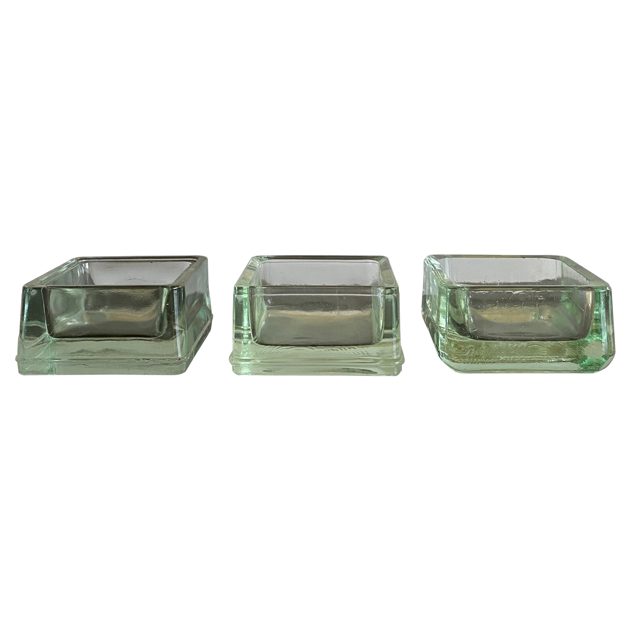 Lumax Set of 3 Moulded Green Glass Bowls, France, 1960s For Sale