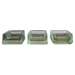 Lumax Set of 3 Moulded Green Glass Bowls, France, 1960s