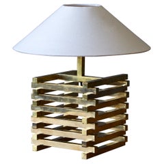 Italian Designer, Modernist Table Lamp, Brass, Italy, 1970s