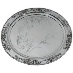 Chinese Export Silver Salver Tray by Shanghai Silversmith Zee Wo