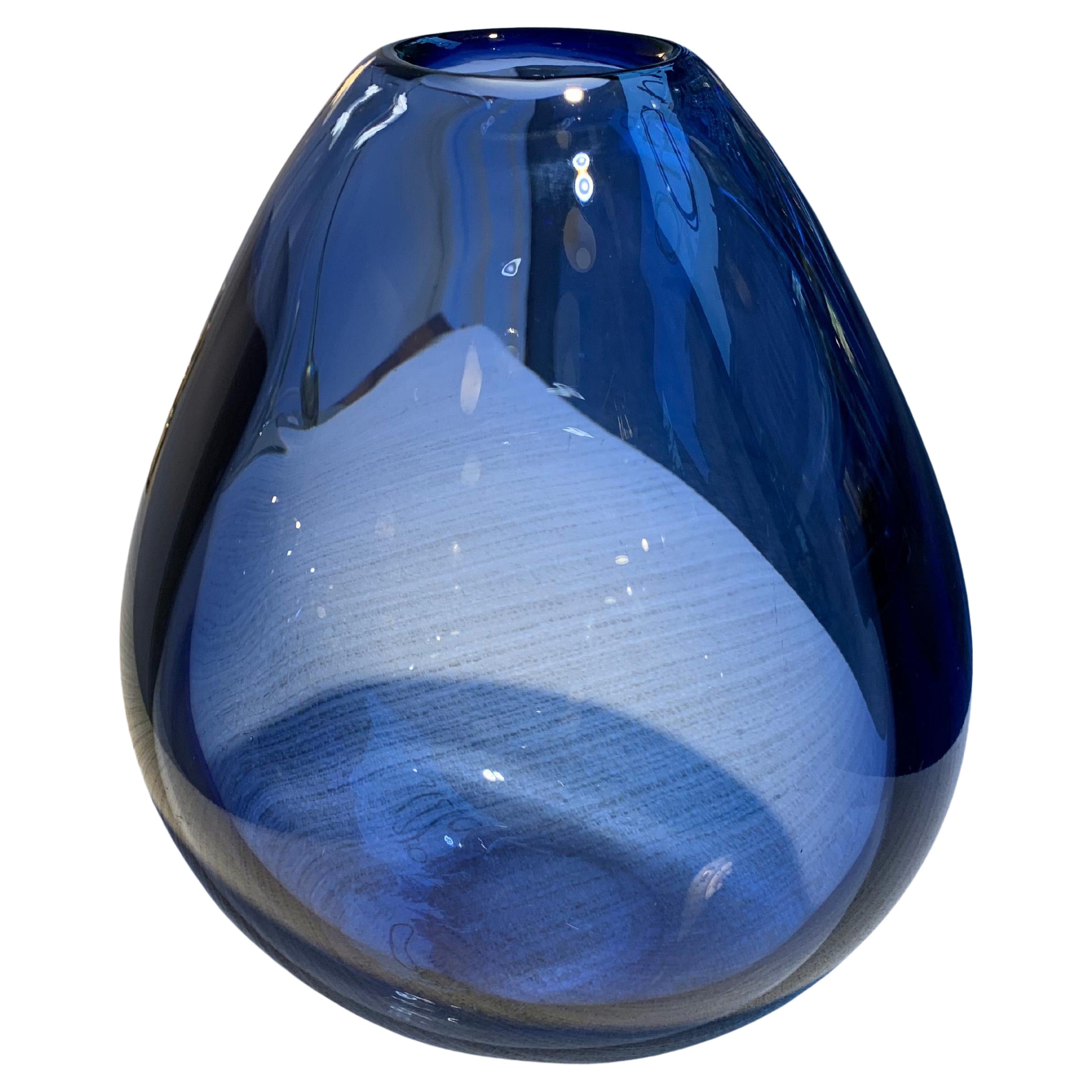 Sapphire Blue Mouth Blown Drop Vase by Per Lütken for Holmegaard, 1960s