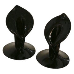 Vintage Lenox Black Glass Candle Holders, Set of Two
