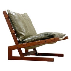 Rare Cantilevered Scandinavian Lounge Chair in Teak + Leather, Jan Erik Lindgren