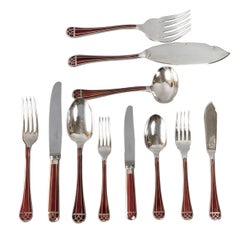 Christofle, Set of Talisman Flatware 8 People Plated Silver Chinese Lacquer