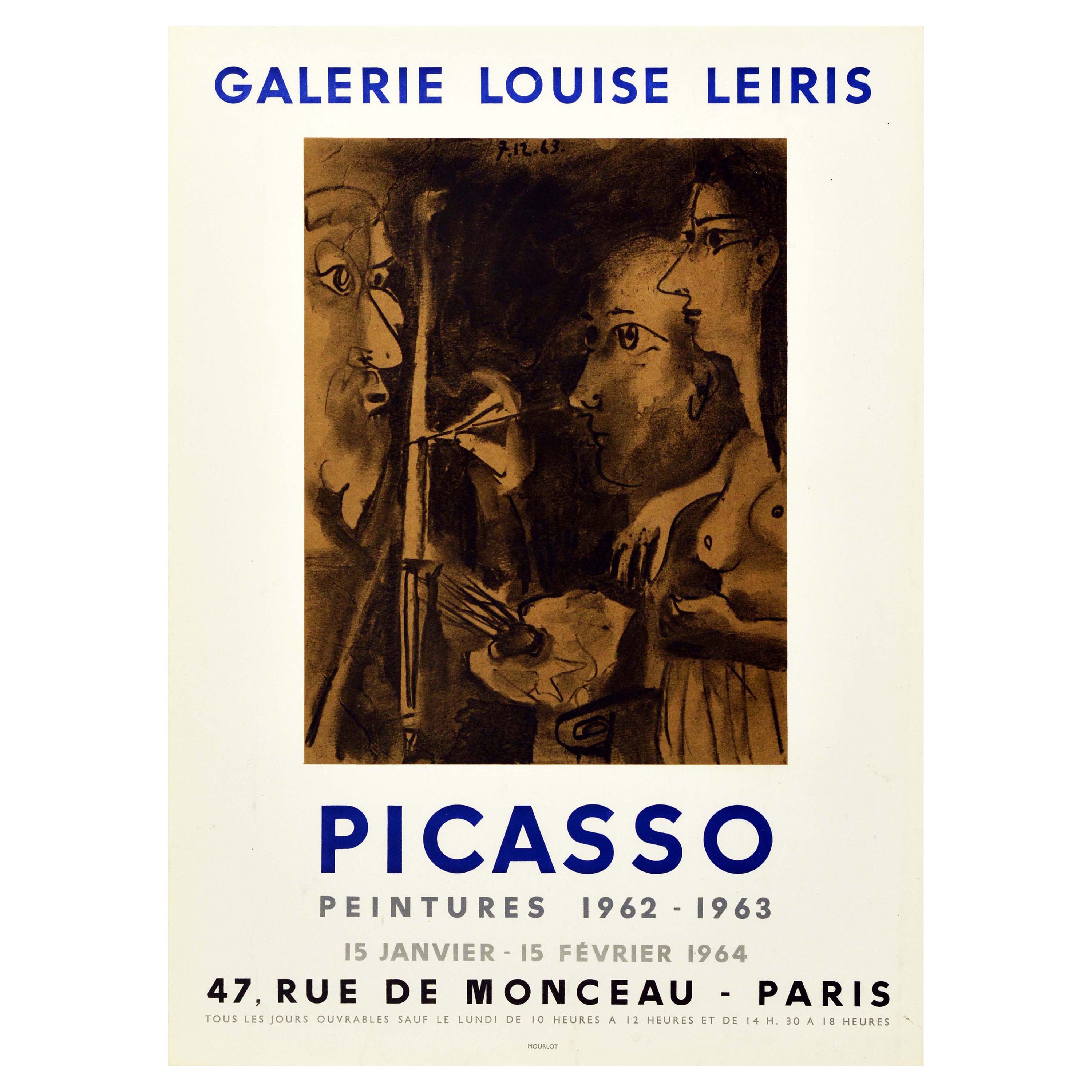 Original Vintage Paris Art Exhibition Poster Picasso The Painter And His Model For Sale