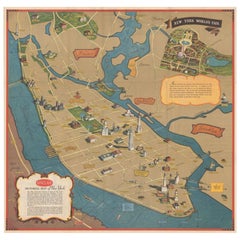 Mapa pictórico antiguo de la ciudad de Nueva York con numerosos monumentos, 1939