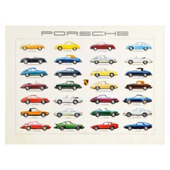 Original Vintage Poster Porsche Car Models Iconic Sports And Racing Cars Design