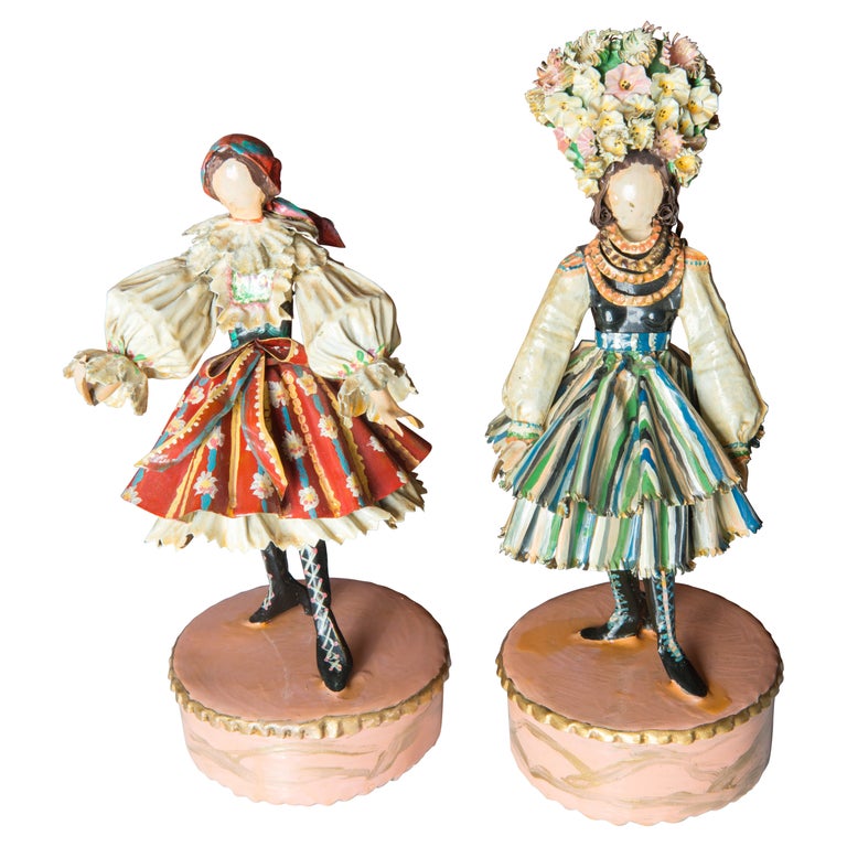 Pair of Czech & Polish Costumed Sculptures by Lee Menichetti For Sale