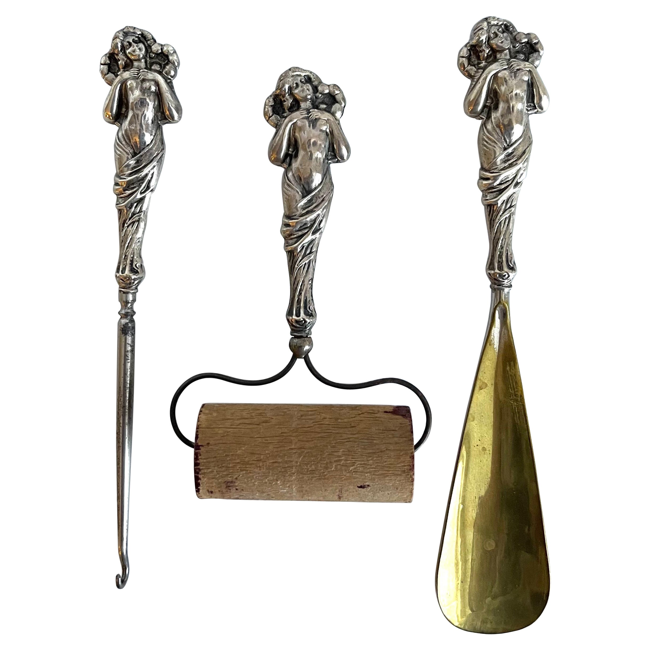 Art Nouveau Sterling Vanity Instruments, Set of 3 For Sale