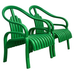 Fantastic Vintage Postmodern Bent Wood Slat Back Chairs, a Pair