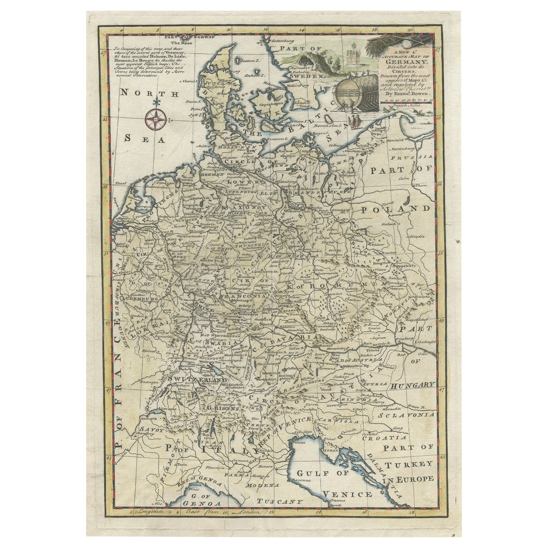 Carte ancienne de l'Allemagne au milieu du 18e siècle, publiée en 1747