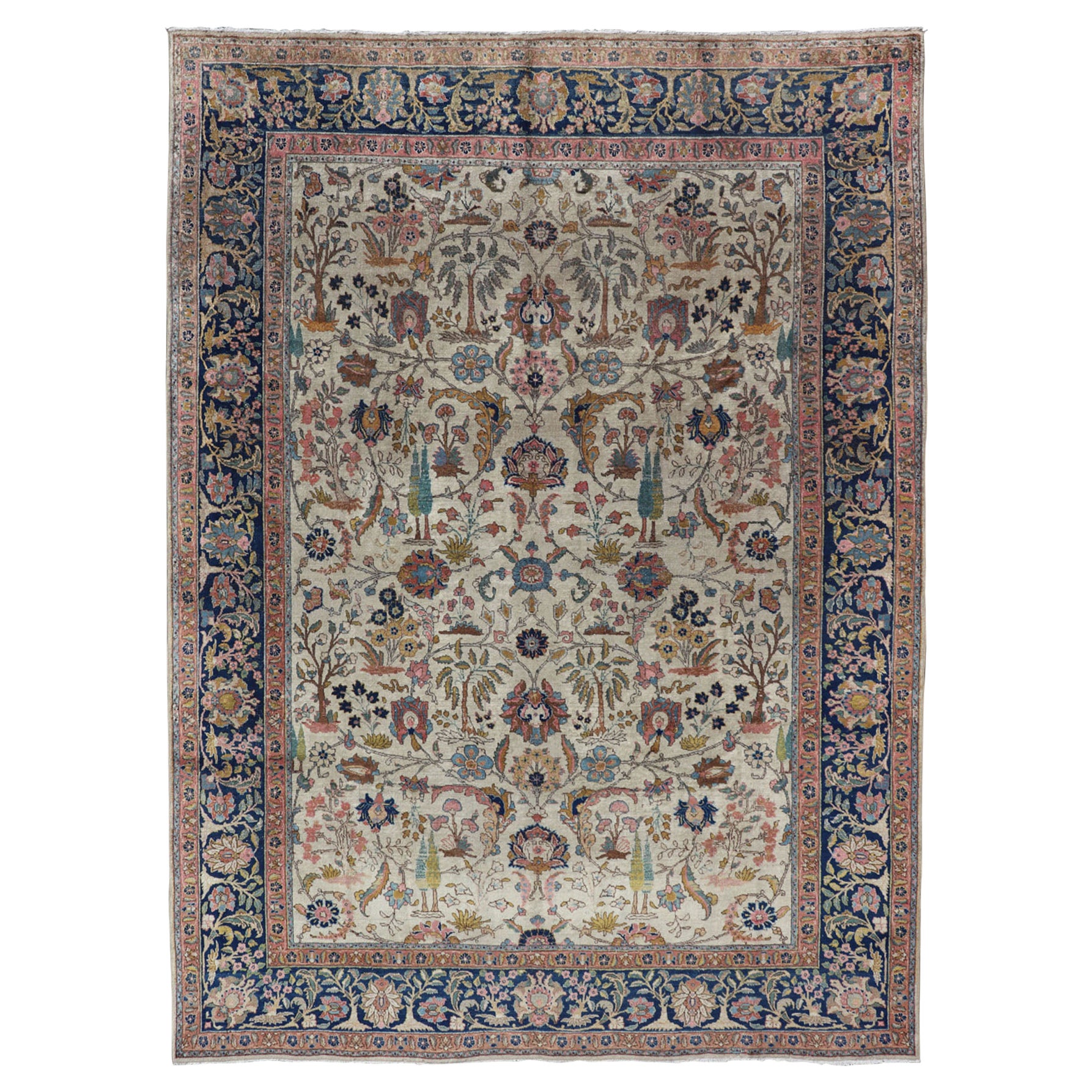 Antique Tabriz with All-Over Floral Sub-Geometric Design & Complementary Border