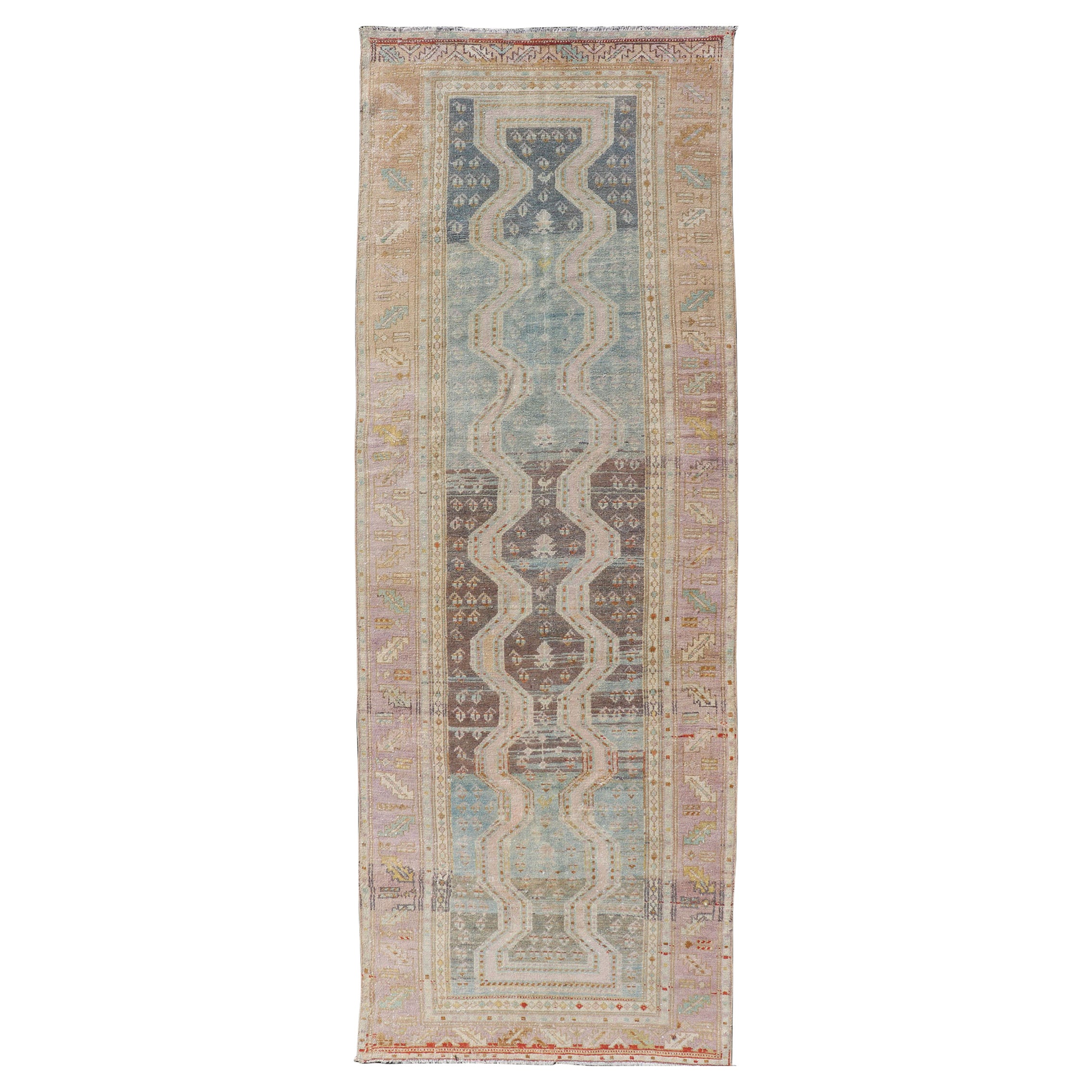 Persian Hand Knotted Hamadan Wool Runner with Geometric Design Unique Design For Sale