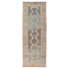 Persian Hand Knotted Hamadan Wool Runner with Geometric Design Unique Design