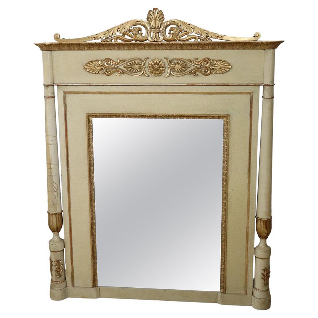 Early 19th Century Empire Carved Gilded and Lacquered Wood Large Wall Mirror For Sale